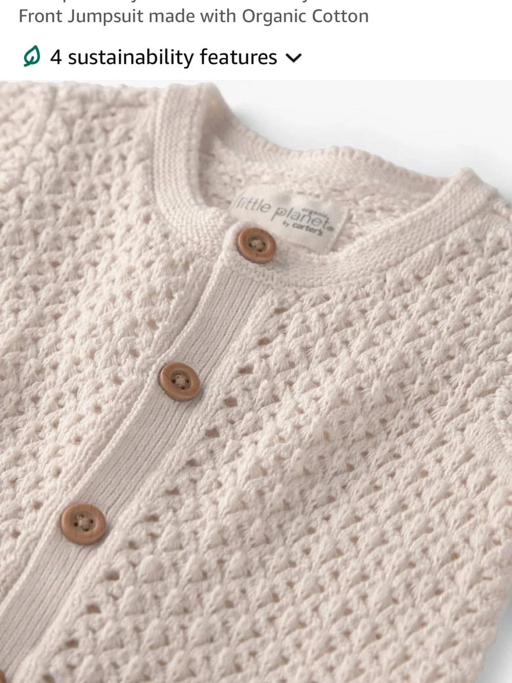 Carter's Cream Knit Front-Button Jumpsuit. NWT